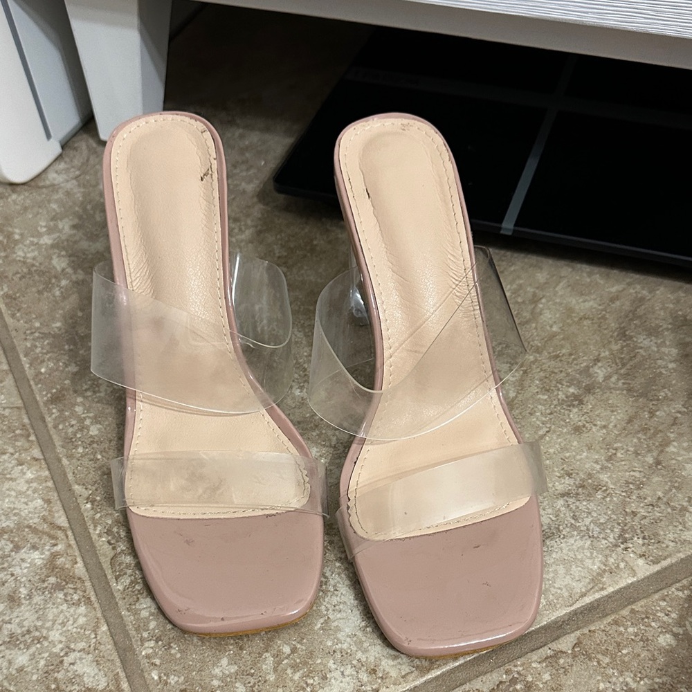 SHEIN Nude Pink Clear Strap Slide Mules
